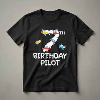 7th Birthday Pilot Graphic T-Shirt for Kids Turning Seven