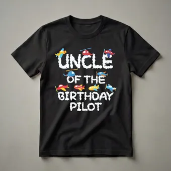 Uncle of the Birthday Pilot Airplane Graphic T-Shirt