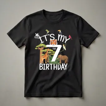 It's My 7th Birthday Zoo Animal Graphic T-Shirt for Boys