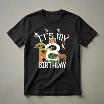 It's My 8th Birthday Zoo Animal Graphic T-Shirt for Boys
