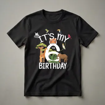 It's My 6th Birthday Zoo Animal Graphic T-Shirt for Boys