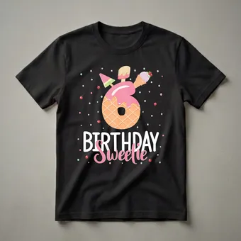 6th Birthday Sweetie Ice Cream Graphic T-Shirt for Girls