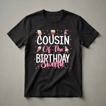 Cousin of the Birthday Sweetie Ice Cream Graphic T-Shirt