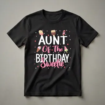Aunt Of The Birthday Sweetie Ice Cream Graphic T-Shirt