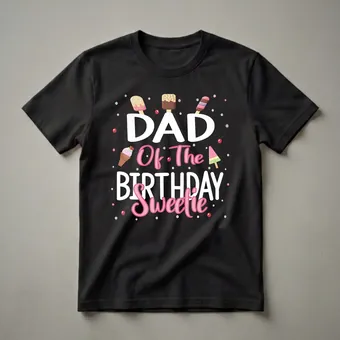 Dad Of The Birthday Sweetie Ice Cream Graphic T-Shirt