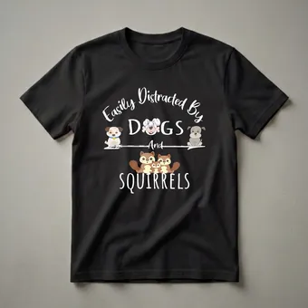 Easily Distracted By Dogs and Squirrels Graphic Tee for Animal Lovers