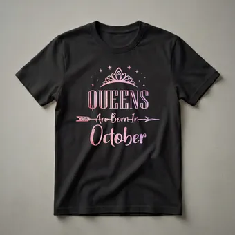 October Birthday Queen Crown Graphic T-Shirt for Women