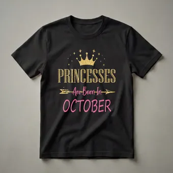 October Birthday Princess Crown Graphic T-Shirt for Girls