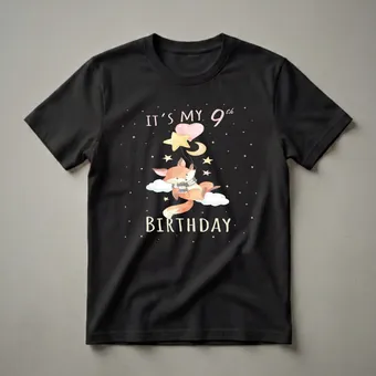 It's My 9th Birthday Fox Princess Graphic T-Shirt for Girls