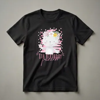 8th Birthday Princess Cat Graphic T-Shirt for Girls