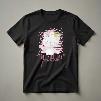 10th Birthday Princess Cat Graphic T-Shirt for Girls
