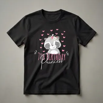 7th Birthday Princess Raccoon Graphic T-Shirt for Girls
