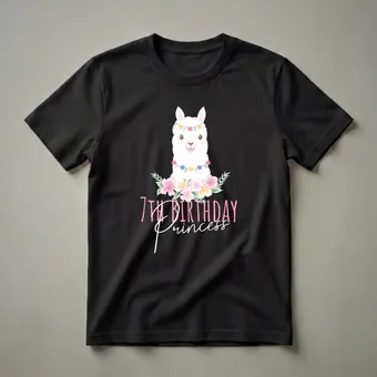 7th Birthday Princess Llama Graphic T-Shirt for Girls