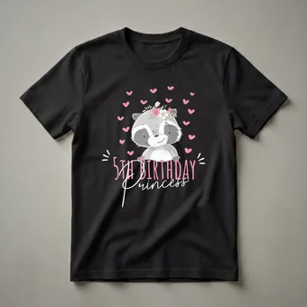 5th Birthday Princess Raccoon Graphic T-Shirt for Girls