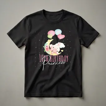 10th Birthday Princess Pig Graphic T-Shirt for Girls