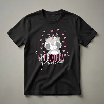 6th Birthday Princess Raccoon Graphic T-Shirt for Girls