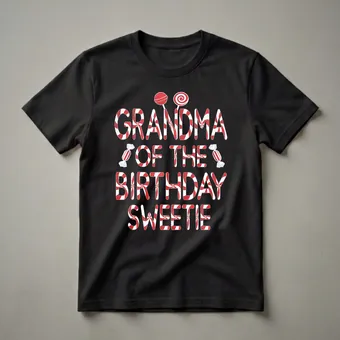 Grandma Of The Birthday Sweetie Candy Themed Graphic T-Shirt