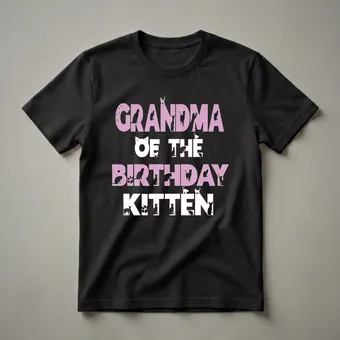 Grandma Of The Birthday Kitten Floral Graphic T-Shirt