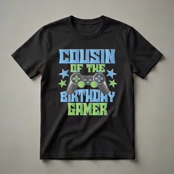 Cousin of the Birthday Gamer Graphic T-Shirt for Boys and Girls