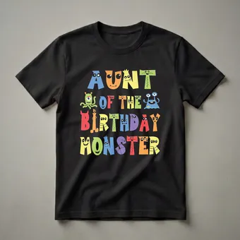 Aunt of the Birthday Monster Colorful Alien Graphic T-Shirt