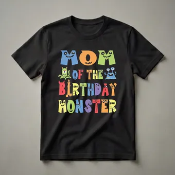 Mom Of The Birthday Monster Graphic T-Shirt for Alien Kid Parties