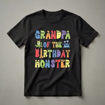 Grandpa of the Birthday Monster Graphic T-Shirt for Grandfathers