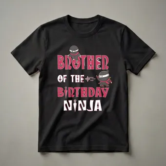 Brother of the Birthday Ninja Cute Cartoon Graphic T-Shirt