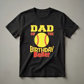 Dad Of The Birthday Baller Softball Graphic T-Shirt for Dads