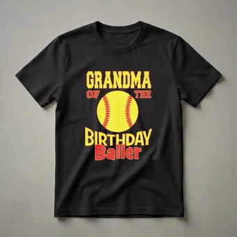 Grandma Of The Birthday Baller Softball Graphic T-Shirt