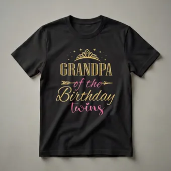 Grandpa of the Birthday Twins Crown Graphic T-Shirt