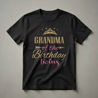 Grandma of the Birthday Twins Crown Graphic T-Shirt