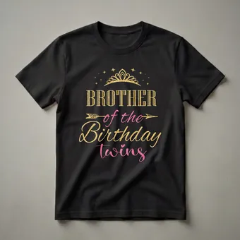 Brother of the Birthday Twins Gold Glitter Graphic T-Shirt