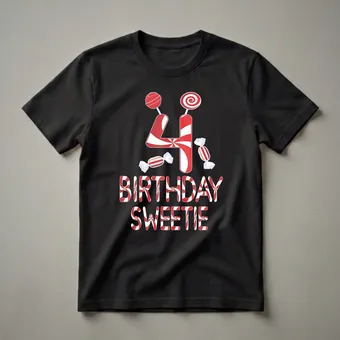 4th Birthday Sweetie Candy Themed Graphic T-Shirt for Girls