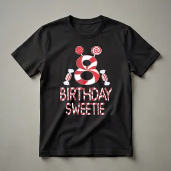 8th Birthday Sweetie Candy Themed Graphic T-Shirt for Girls