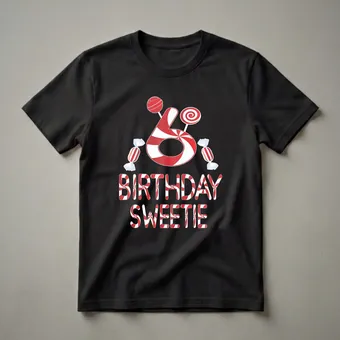 6th Birthday Sweetie Candy Themed Graphic T-Shirt for Girls
