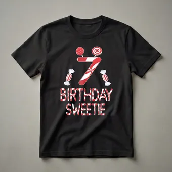 7th Birthday Sweetie Candy Themed Graphic T-Shirt for Girls