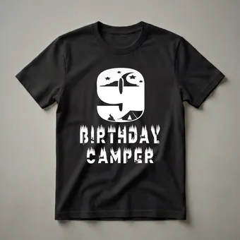 9th Birthday Camper Graphic T-Shirt for 9-Year-Old Outdoor Enthusiasts