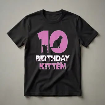 10th Birthday Kitten Girl Graphic T-Shirt for Cat Lovers