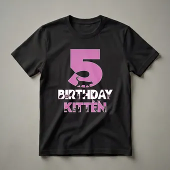 5th Birthday Kitten Girl Graphic T-Shirt for Cat Lovers