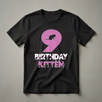 9th Birthday Kitten Girl Graphic T-Shirt for 9-Year-Old Cat Lovers