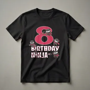 8th Birthday Ninja Graphic T-Shirt for 8-Year-Old Boys and Girls