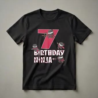 7th Birthday Ninja Graphic T-Shirt for 7 Year Old Boys and Girls