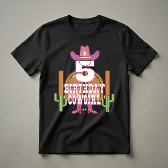 5th Birthday Cowgirl Graphic T-Shirt for Girls Turning Five