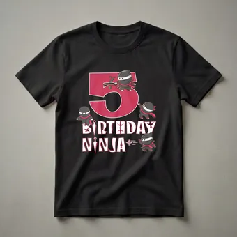 5th Birthday Ninja Graphic T-Shirt for 5 Year Old Boys and Girls
