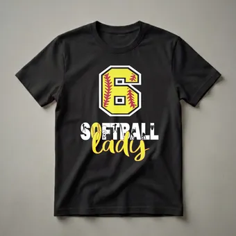 6th Birthday Softball Lady Graphic T-Shirt for Girls