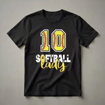 10th Birthday Softball Lady Graphic T-Shirt for Girls Turning Ten