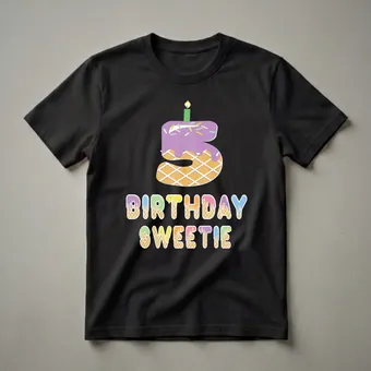 5th Birthday Sweetie Waffle Cake Graphic T-Shirt for Girls