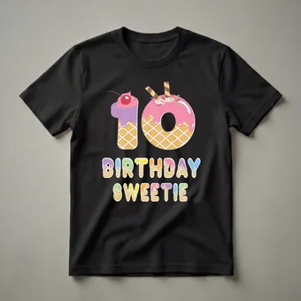 10th Birthday Sweetie Ice Cream Waffle Graphic T-Shirt for Girls