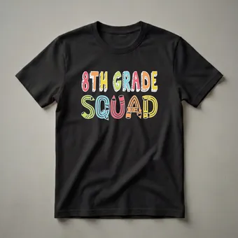 8th Grade Squad Colorful Pencil Graphic T-Shirt for Back to School