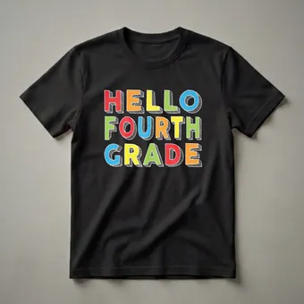 Hello Fourth Grade Colorful 3D Text Back to School T-Shirt